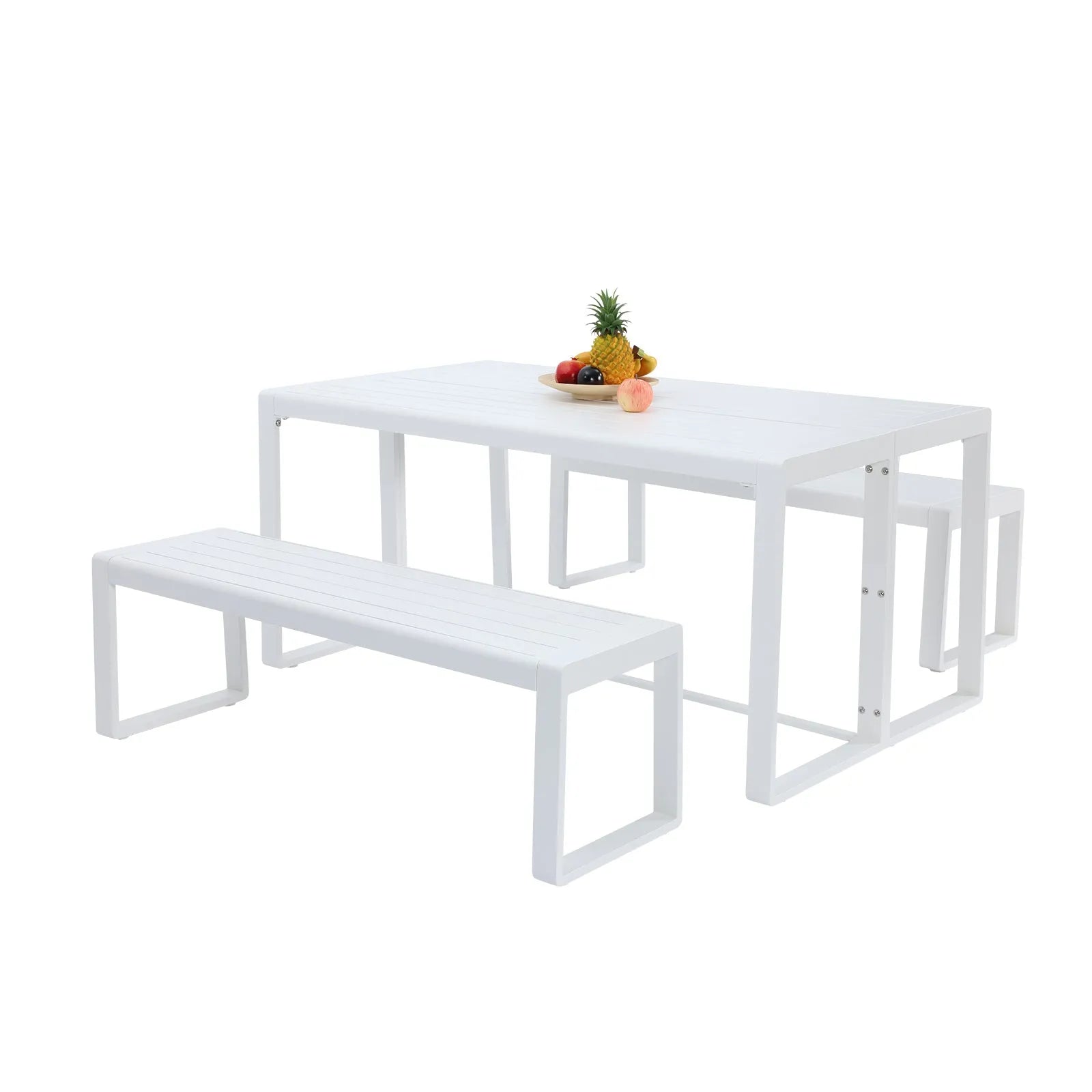 3-Piece Outdoor Patio Aluminum Dining Set with 1 Rectangular Picnic Table and 2 Benches - Aoodor